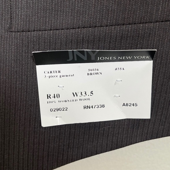 JNY Jones New York Mens Carter Vest Brown Pinstripe Wool R40 W33.5 NEW Suit - Picture 3 of 8